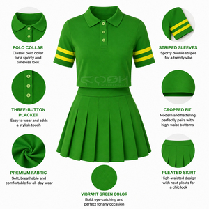 Ensemble respirant en polyester Cosh International Sisterhood Sorority : Polo court vert sportif avec rayures jaunes et jupe plissée - Product Image 5
