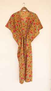 Caftán Boho de Algodón Hecho a Mano con Cordón Ajustable, Vestido de Verano para Dormir, Talla Única - Product Image 3