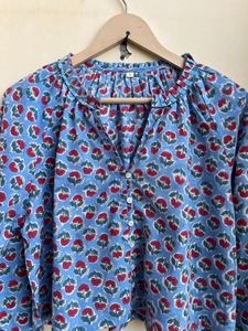 Blusa de Verano para Mujer, Estampada a Mano, de Algodón, con Bordado Floral, con Botones, Informal, de Manga Corta - Product Image 5