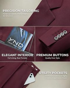Men Italian Style Single Breasted Wool Blend <b>Suit</b> Maroon Business Formal Wear Anti-Wrinkle Notched Collar - Product Image 5
