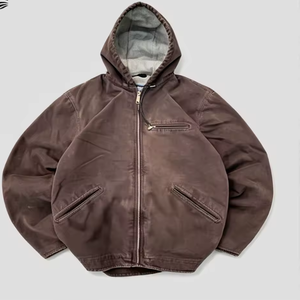 Men's Olive Zip Up Hooded Jacket Winter <b>Fleece</b> <b>Sherpa</b> Lined Windproof Casual Coat - Product Image 4