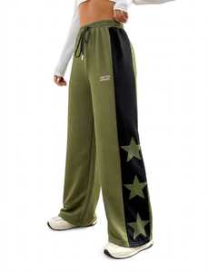 Pantalones Deportivos Anchos Color Verde Oliva para Hombre ONETEN APPAREL, con Bloques de Color, Franja Lateral, Estampado de Estrellas, Cintura Elástica con Cordón Ajustable, Estilo Urbano - Product Image 1