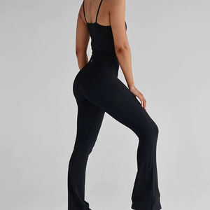 กางเกงกีฬาผู้หญิง ผ้าเนื้อนุ่ม ระบายอากาศได้ดี เอวยางยืด ชุดออกกำลังกาย เสื้อกล้ามกีฬา กางเกงขาบาน ชุดเซ็ตเดียว แห้งเร็ว ผ้าฟลีซ - Product Image 2