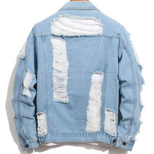 Distressed Slim Fit Jean Trucker Jacket for Men 100% Cotton Breathable Windproof Button Front Long Sleeve Casual <b>Denim</b> <b>Coat</b> - Product Image 3