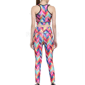 Women Yoga Set Geometric Print High Waist Leggings Racerback <b>Crop</b> <b>Top</b> Full Length 2 Piece Spandex Polyester Four-Way Stretch - Product Image 6
