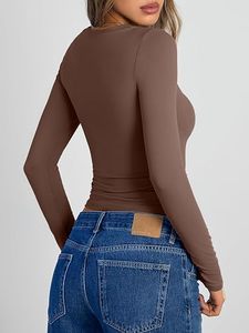 Custom <b>Women</b> Spandex/Nylon <b>Long</b> Sleeve Yoga <b>Shirt</b> Eco-Friendly Quick Dry Skinny Fit Factory Direct OEM ODM Sportswear Breathable - Product Image 5