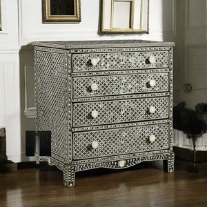 Cajón con Incrustaciones de Hueso de ILAHI, Diseño Moderno con Detalles de Ágata, Mueble Portátil para el Hogar - Product Image 3