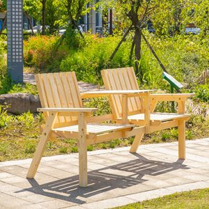 Divanetto da Giardino in Legno Naturale con Foro per Ombrellone, Set di Mobili da Esterno per Ospedali e Impianti Sportivi, Finitura con Verniciatura a Polvere - Product Image 2