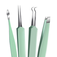 Kit de suppression des points noirs vert menthe, 7 outils en acier inoxydable, kit d'élimination des boutons, de l'acné et des imperfections du visage, étui de voyage portable en cuir PU