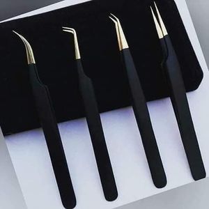 Pinzas de precisión para pestañas, punta curva de acero inoxidable, superficie lisa para extensión de pestañas - Product Image 1