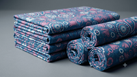 Tissu en coton imprimé cachemire bleu marine, écologique, motif floral ethnique traditionnel, textile pour sacs et pochettes