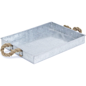 Plateau de service rectangulaire en métal galvanisé durable avec poignée en corde, style rustique campagnard, pour la maison, la cuisine, l'hôtel - Product Image 1