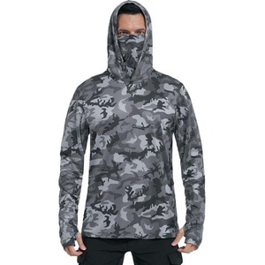 Men's Long Sleeve Hooded Camouflage 100% Polyester Fishing Shirt Outdoor Sport Top - Product Image 6