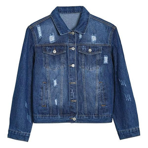 Distressed Jean <b>Jacket</b> Women Basic Ripped <b>Denim</b> <b>Jacket</b> Fall Boyfriend Shacket Casual Loose Fit <b>Vintage</b> Style Streetwear - Product Image 1