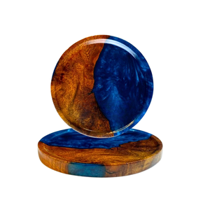 Handmade Round Wood Resin Serving Tray Blue Modern Kitchen Tableware Storage Holder - Product Image 4
