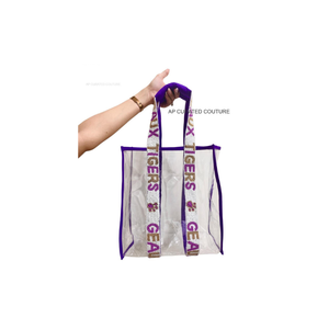 Bolsas transparentes hechas a mano con cuentas, con los últimos diseños de cuentas de semillas, personalizadas para equipos de los días de partido, con asas. - Product Image 6