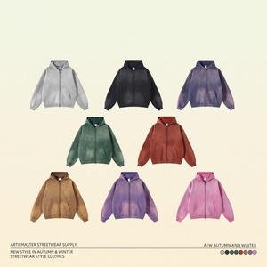 Sudadera con capucha personalizada con logo, de forro polar grueso, estilo urbano, lavado ácido, vintage, para mujer, con cremallera - Product Image 2