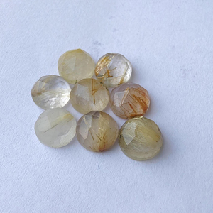 พลอยรูไทล์สีทองธรรมชาติทรงกลมเจียระไนแบบเช็คเกอร์คัท ขนาดมาตรฐาน สำหรับทำเครื่องประดับ ขายส่งทุกขนาด - Product Image 3