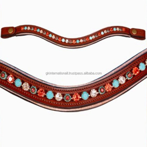 Banda Frontal para Caballo de Cuero con Cristales Redondos de Colores y Lazos Ajustables Personalizados, Estilo Ecuestre - Product Image 5