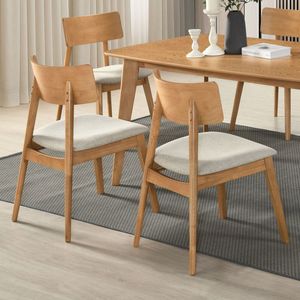 Set di 2 Sedie da Pranzo Imbottite in Tessuto Beige con Schienale Curvo, Mobili in Legno con Finitura Naturale - Product Image 6