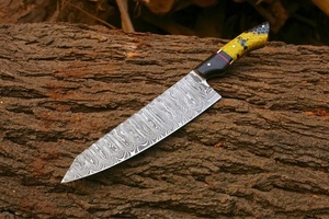 Couteau de chef artisanal en acier Damas, manche en résine nid d'abeille, bord droit biseauté, qualité industrielle TE-1126 TRAJ ENTERPRISES - Product Image 4