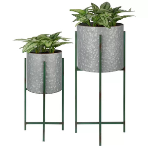 2 Piece Copper Metal <b>Plant</b> <b>Stand</b> Set Modern Round Flower Pot Holder Corner Styling They Sized fit Snugly Into Empty Living Room - Product Image 6