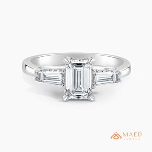 925 Sterling <b>Silver</b> <b>Emerald</b> Cut Moissanite/Diamond Engagement <b>Ring</b> for Women, Three Stone <b>Ring</b> with Tapered Baguette Side - Product Image 1