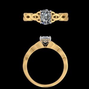 Anillo de Compromiso con Nudo Celta en Oro Amarillo, Diamante Ovalado y Detalle de Halo Oculto, Banda Infinita Trenzada, Joyería Nupcial para Mujer - Product Image 2