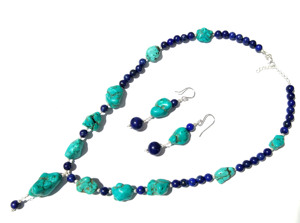 Collier de perles en pierres précieuses naturelles turquoise et lapis-lazuli, ensemble de bijoux bohèmes en argent sterling pour femmes et unisexe, troisième marque - Product Image 6