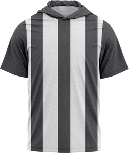 เสื้อยืดมีฮู้ดลายทางสำหรับผู้ชาย ทรงปกติ ผ้าถักลำลอง ลายขาวดำ แขนสั้น - Product Image 3
