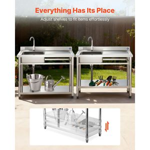 Lavello Commerciale Monoblocco Autoportante in Acciaio Inossidabile con Rubinetto per Cucina, Lavello Utilitario Destro per Banco da Lavoro - Product Image 2