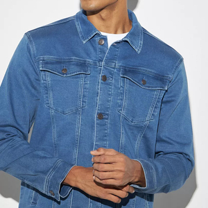Fashionable Unisex <b>Denim</b> <b>Jacket</b> <b>Lightweight</b> Breathable Waterproof Reversible Hooded with Front Logo for Layering - Product Image 5