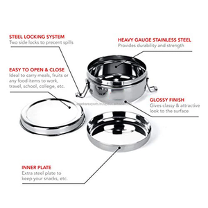 Boîtes à lunch scolaires en acier inoxydable épais et lourd à deux étages 300 ml étanches légères faciles à nettoyer Contenants de repas Tiffin - Product Image 6