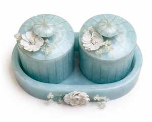 Elegant Blue Resin Spice <b>Containers</b> Gold Leaf Accents Eco-Friendly Flip Top Lids <b>Stackable</b> Kitchen <b>Storage</b> Set Handcrafted - Product Image 2