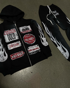 Sudadera con capucha negra personalizada de alta calidad para hombre con llamas blancas y gráficos Dolo Streetwear - Product Image 5