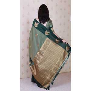 Elite Weaves Dusty Concept Floral Zari Woven Saree Grey Soft Silk Sari with Elegant Zari Work 650g - Product Image 4