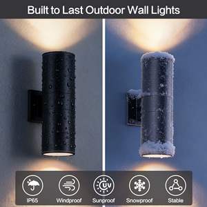 Applique murale extérieure moderne Mirrea 14 pouces, cylindre en aluminium, couvercle en verre trempé, étanche, lumière de véranda, lumières de patio, lot de 2, finition mate - Product Image 5