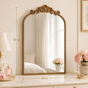 <b>Antique</b> <b>Gold</b> Arch Wall Vanity <b>Mirror</b> 30FT X 20FT Ornate Vintage Baroque Decorative Scroll Crest Beaded Frame - Product Image 5