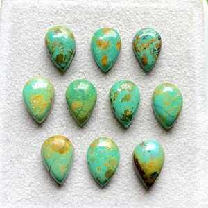 Turquesa Kingman Calibrada en Forma de Pera, Lote de 10 Piezas, Turquesa Kingman Natural con Reverso Plano para Joyería - Product Image 1