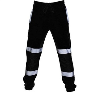 Men's High Visibility Reflective Workwear Pants Fluorescent Safety <b>Trousers</b> Elastic Waist Construction Industrial Pants - Product Image 3