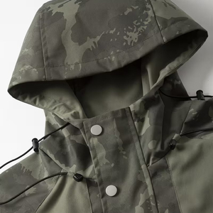 Wholesale Men's <b>Camo</b> Hooded Windbreaker <b>Jacket</b> Mid-Length Water-Resistant Poly Nylon Zip Pockets Adjustable Hem OEM Bulk - Product Image 5
