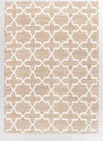 Alfombra Kilim de Yute Tejida a Mano, Moderna y Ecológica, Color Marrón Natural, Patrón Abstracto Blanco, Antideslizante, Apta para Mascotas, Antibacteriana