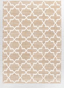 Tapis Kilim en jute tissé à la main, moderne et écologique, brun terreux naturel avec motif abstrait blanc |   Tapis pour la maison et le salon - Product Image 5