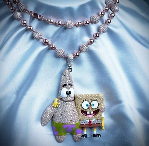 <b>SpongeBob</b> and Patrick Cartoon Pendant Necklace Rose Gold Plated 925 Silver Moissanite Iced Out Themed Charm <b>Gift</b> For Children - Product Image 4