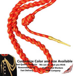 Red <b>Braided</b> Metallic <b>Cord</b> With Brass Tip For Garment - Product Image 3
