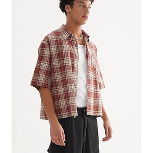 Men Plaid Shirt Short Sleeve Casual <b>Check</b> Shirt Lightweight Cotton Summer Button Up Shirt Custom Logo OEM Wholesale - Product Image 4