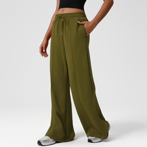 Pantalon de jogging color block taille haute coupe ample jambe droite avec poches, confortable et respirant pour le fitness et le yoga - Product Image 1