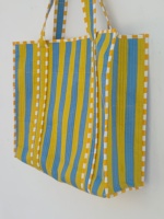 Sac fourre-tout en coton fait main, imprimé couleur unie jaune turquoise, avec fermeture éclair, élégant, tendance, bohème, pour le marché et le shopping, grand format