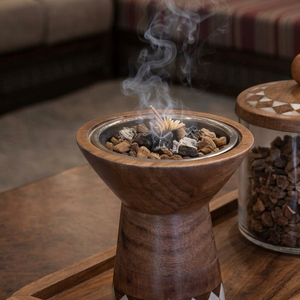 Ensemble de brûleur à bakhoor arabe en bois de luxe, brûleur à encens Oud avec plateau et récipient en bois d'Oud, parfum d'ambiance pour la maison du Moyen-Orient, cadeau - Product Image 5