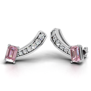 IGI Certified Lab Grown <b>Diamond</b> Pink Emerald Cut Curved Drop <b>Earrings</b> in 18K Gold | Luxury Fine Jewelry - Product Image 1